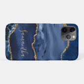 Navy Blue en Faux Gold Glitter Marble Agate Case-Mate iPhone Case (Achterkant (horizontaal))