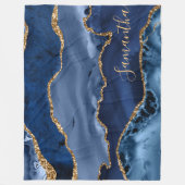 Navy Blue en Faux Gold Glitter Marble Agate Fleece Deken (Voorkant)