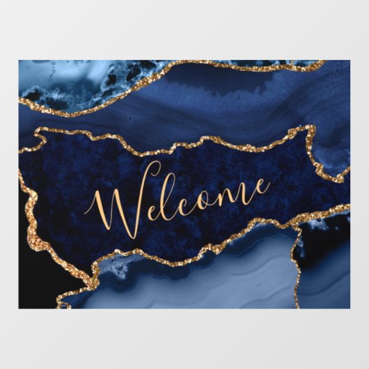 Navy Blue en Faux Gold Glitter Marble Agate Raamsticker (Vel)