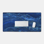Navy Blue en Faux Gold Marble Acrylic Abstraction Bureaumat (Keyboard & Muis)