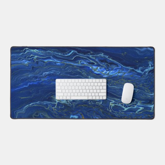 Navy Blue en Faux Gold Marble Acrylic Abstraction Bureaumat (Keyboard & Muis)