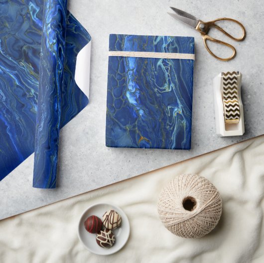 Navy Blue en Faux Gold Marble Acrylic Abstraction Cadeaupapier (Crafts)