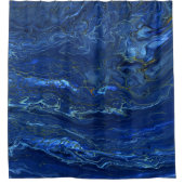 Navy Blue en Faux Gold Marble Acrylic Abstraction Douchegordijn (Voorkant)