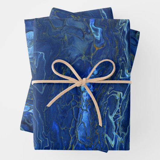 Navy Blue en Faux Gold Marble Acrylic Abstraction Inpakpapier Vel (In situ)