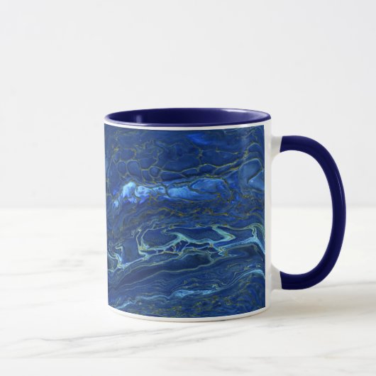 Navy Blue en Faux Gold Marble Acrylic Abstraction Mok (Rechts)