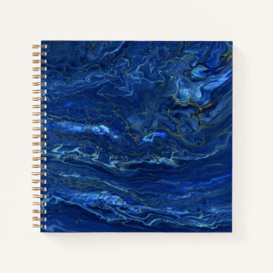 Navy Blue en Faux Gold Marble Acrylic Abstraction Notitieboek