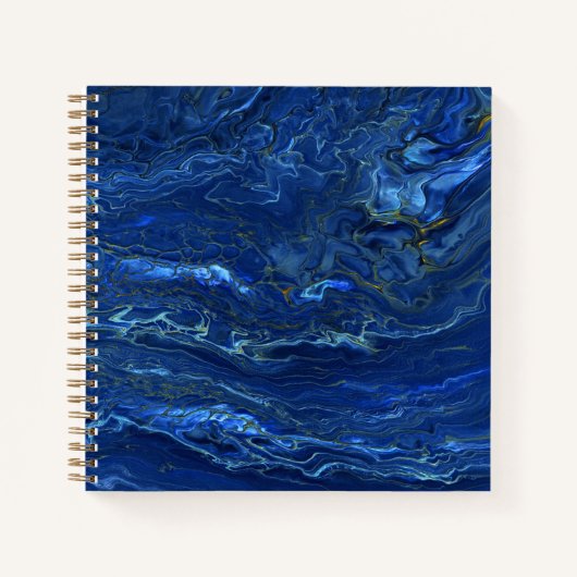 Navy Blue en Faux Gold Marble Acrylic Abstraction Notitieboek (Voorkant)