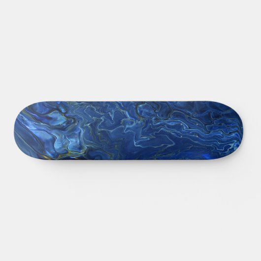Navy Blue en Faux Gold Marble Acrylic Abstraction Skateboard (Horizontaal)