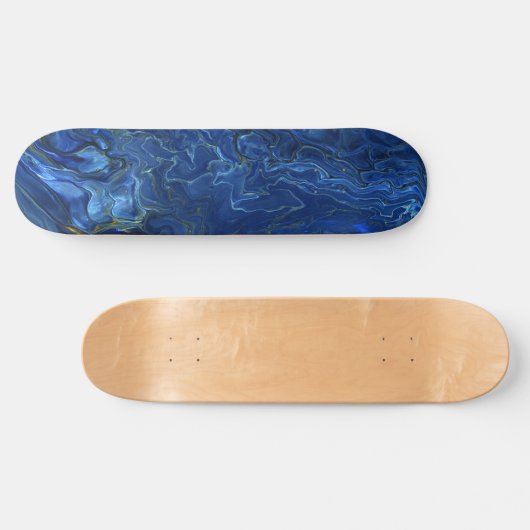 Navy Blue en Faux Gold Marble Acrylic Abstraction Skateboard (Horizontaal)