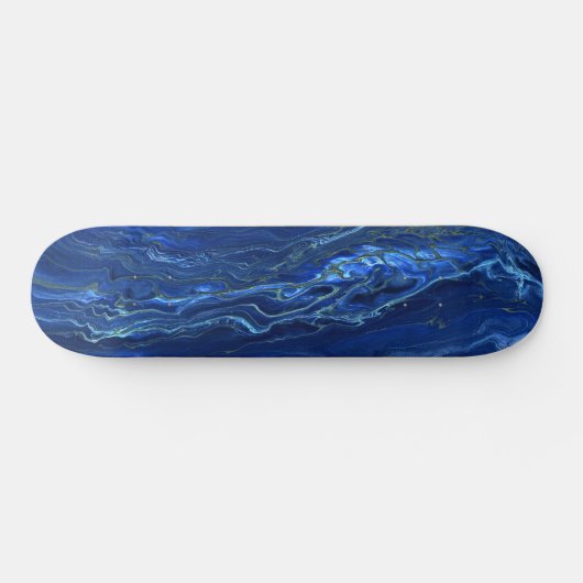 Navy Blue en Faux Gold Marble Acrylic Abstraction Skateboard (Horizontaal)