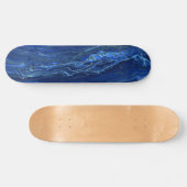 Navy Blue en Faux Gold Marble Acrylic Abstraction Skateboard (Horizontaal)