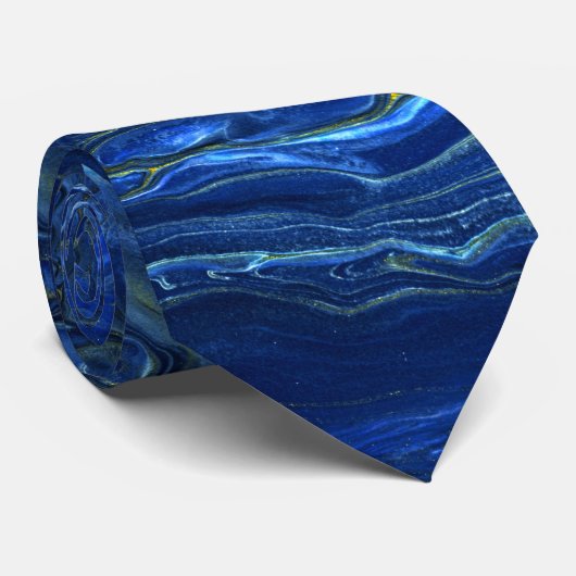 Navy Blue en Faux Gold Marble Acrylic Abstraction Stropdas (Opgerold)