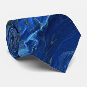 Navy Blue en Faux Gold Marble Acrylic Abstraction Stropdas (Opgerold)