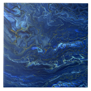 Navy Blue en Faux Gold Marble Acrylic Abstraction Tegeltje