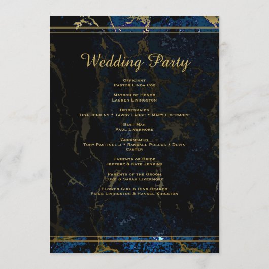 Navy Blue en (Faux) Gold Marble Wedding Programma (Achterkant)