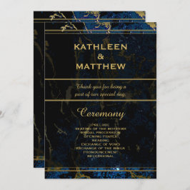 Navy Blue en (Faux) Gold Marble Wedding Programma