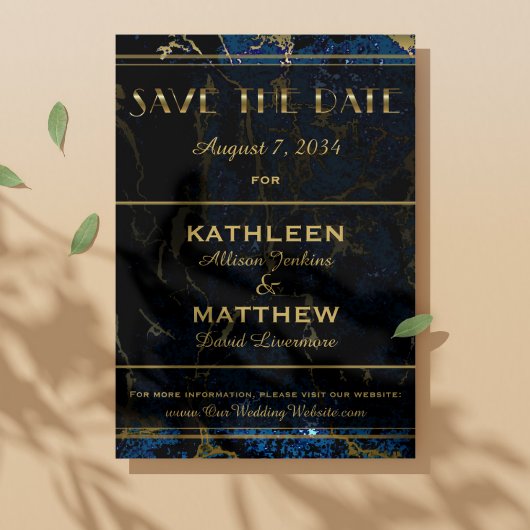 Navy Blue en (Faux) Gold Marble Wedding Save The Date