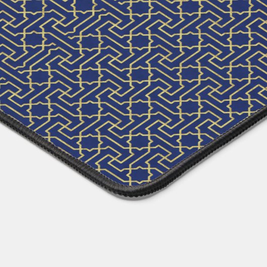 Navy Blue en Faux Gold Moroccan Mosaic Pattern Bureaumat (Hoek)