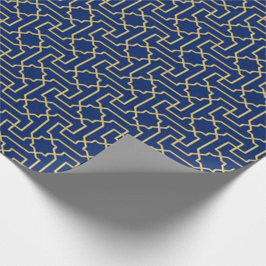 Navy Blue en Faux Gold Moroccan Mosaic Pattern Cadeaupapier (Hoek)