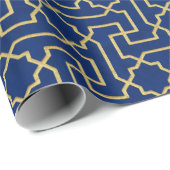 Navy Blue en Faux Gold Moroccan Mosaic Pattern Cadeaupapier (Rol Hoek)