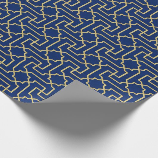 Navy Blue en Faux Gold Moroccan Mosaic Pattern Cadeaupapier (Hoek)