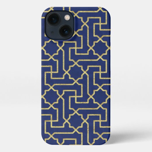 Navy Blue en Faux Gold Moroccan Mosaic Pattern iPhone Hoesje (Achterkant)
