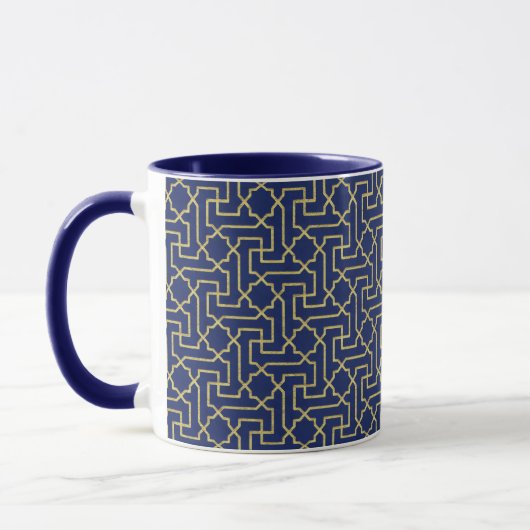 Navy Blue en Faux Gold Moroccan Mosaic Pattern Mok (Links)