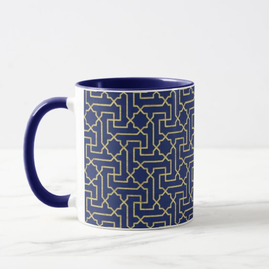 Navy Blue en Faux Gold Moroccan Mosaic Pattern Mok (Links)