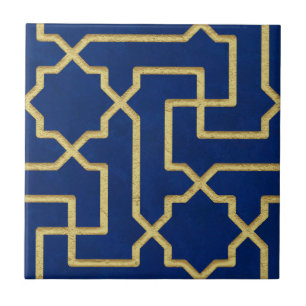 Navy Blue en Faux Gold Moroccan Mosaic Pattern Tegeltje