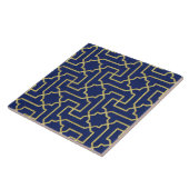 Navy Blue en Faux Gold Moroccan Mosaic Pattern Tegeltje (Zijkant)