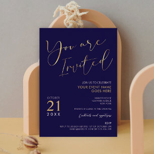 Navy Blue en Faux Gold Script Logo Corporate Event Kaart