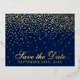 Navy Blue en Glam Confetti besparen de datum echt Folie Uitnodiging Briefkaart