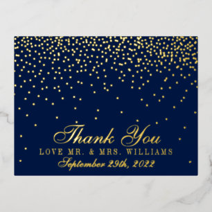 Navy Blue en Glam Confetti Weddenschap Folie Uitnodiging Briefkaart