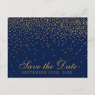 Navy Blue en Glam Gold Confetti bewaren de datum Aankondigingskaart