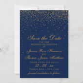 Navy Blue en Glam Gold Confetti bewaren de datum Save The Date (Voorkant)