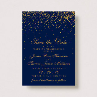 Navy Blue en Glam Gold Confetti bewaren de datum Save The Date