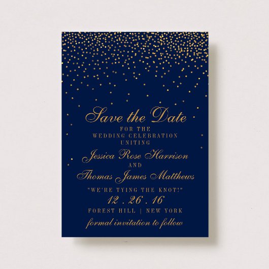 Navy Blue en Glam Gold Confetti bewaren de datum Save The Date
