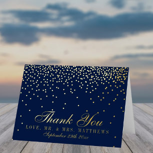 Navy Blue en Glam Gold Confetti Weddenschap Folie Wenskaart