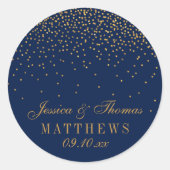 Navy Blue en Glam Gold Confetti Wedding Favor Ronde Sticker (Voorkant)
