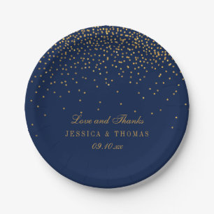 Navy Blue en Glam Gold Confetti Wedding Papieren Bordje