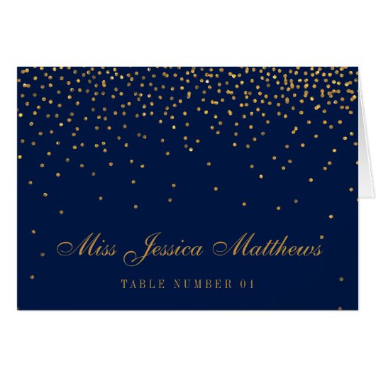 Navy Blue en Glam Gold Confetti Wedding Place (Voorkant Horizontaal)