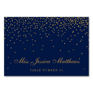 Navy Blue en Glam Gold Confetti Wedding Place Kaart