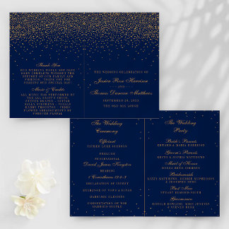 Navy Blue en Glam Gold Confetti Wedding Programme