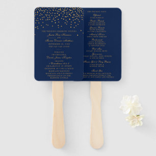 Navy Blue en Glam Gold Confetti Wedding Programme Handwaaier