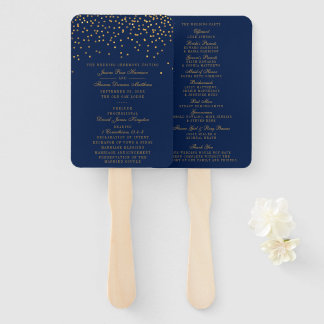 Navy Blue en Glam Gold Confetti Wedding Programme Handwaaier
