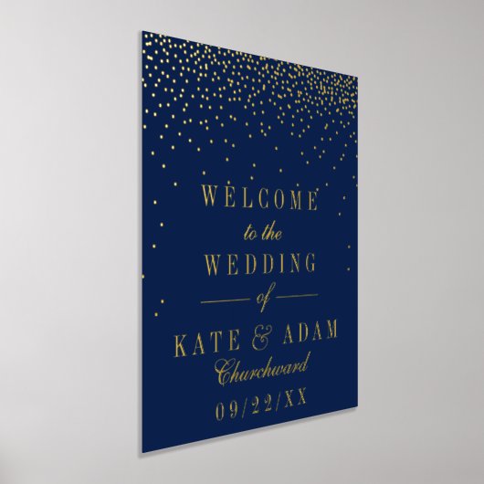 Navy Blue en Glam Gold Confetti Wedding Real Folie Afdrukken (Laagn)