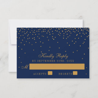 Navy Blue en Glam Gold Confetti Wedding RSVP