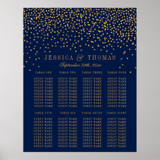Navy Blue en Glam Gold Confetti Wedding Seating Se Poster