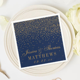 Navy Blue en Glam Gold Confetti Wedding Servet