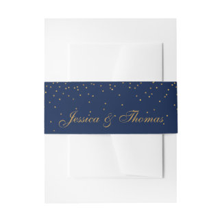 Navy Blue en Glam Gold Confetti Wedding Uitnodigingen Wikkel